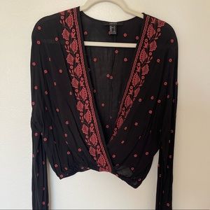 Forever 21 black with red detail boho blouse